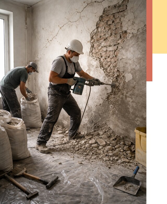 Демонтаж штукатурки со стен в Хабаровске от 7407 руб/м² — быстро и недорого | ОТДЕЛОЧНИК-Хбр