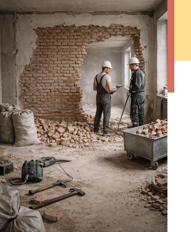 Демонтаж кирпичных стен в Хабаровске от 4321 руб. — быстро, недорого, под ключ | ОТДЕЛОЧНИК-Хбр