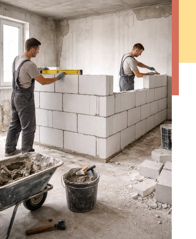 Кладка перегородок из ПГП в Хабаровске от 2572 руб./м2 — монтаж и возведение под ключ | ОТДЕЛОЧНИК-Хбр