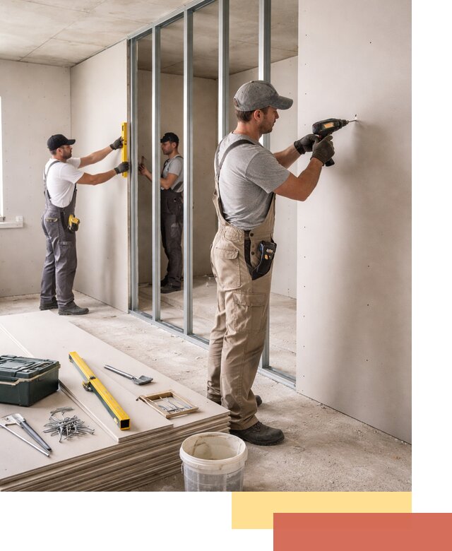 Однослойная перегородка из гипсокартона в Хабаровске под ключ, монтаж и отделка