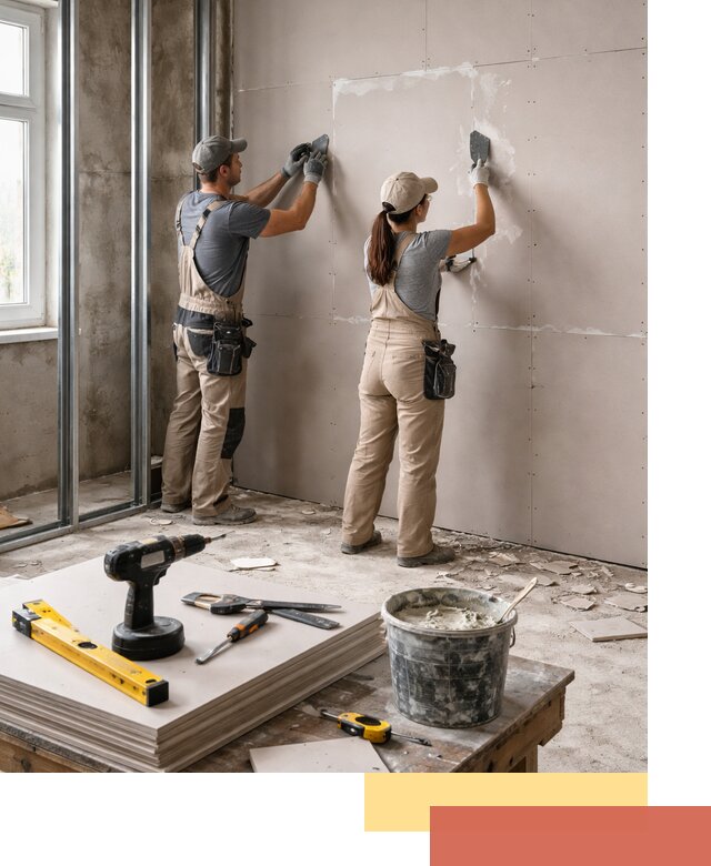 Монтаж двухслойной перегородки из гипсокартона в Хабаровске