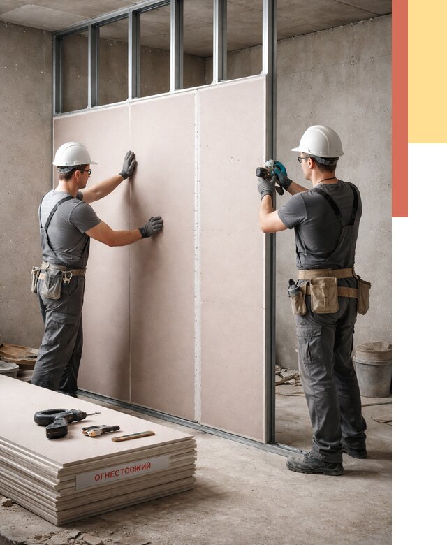 Перегородка из огнестойкого гипсокартона в Хабаровске от 1903 руб. под ключ | ОТДЕЛОЧНИК-Хбр