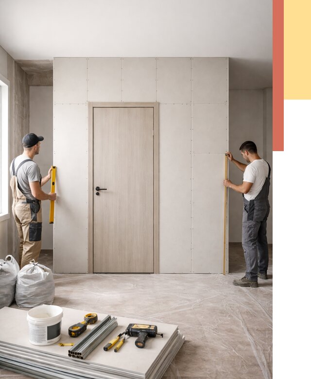 Перегородка из гипсокартона с дверью в Хабаровске от 4630 руб. под ключ | ОТДЕЛОЧНИК-Хбр