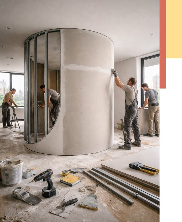 Радиусная перегородка из гипсокартона в Хабаровске от 2984 руб. под ключ | ОТДЕЛОЧНИК-Хбр