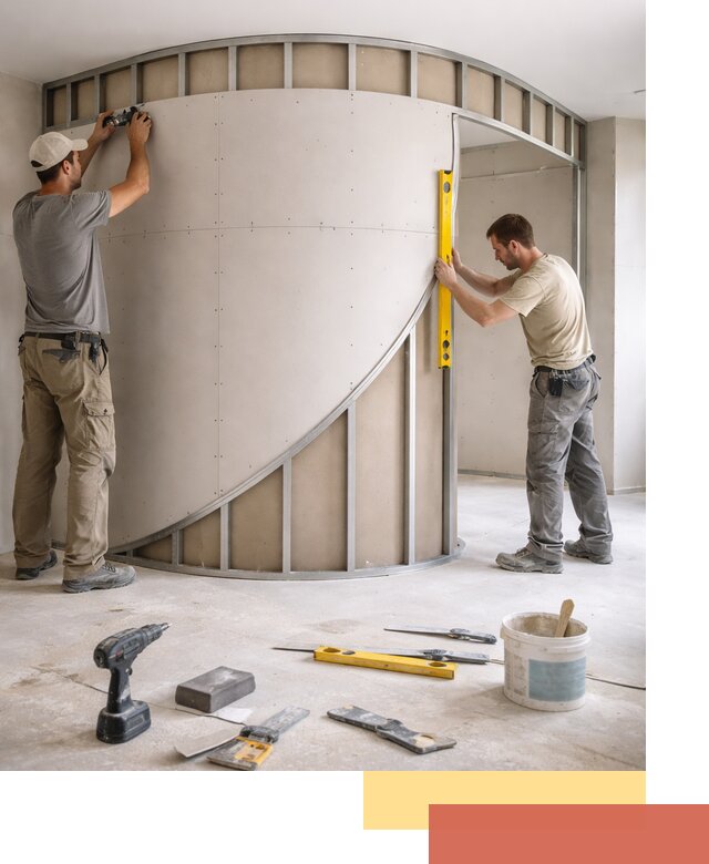 Радиусная перегородка из гипсокартона в Хабаровске под ключ