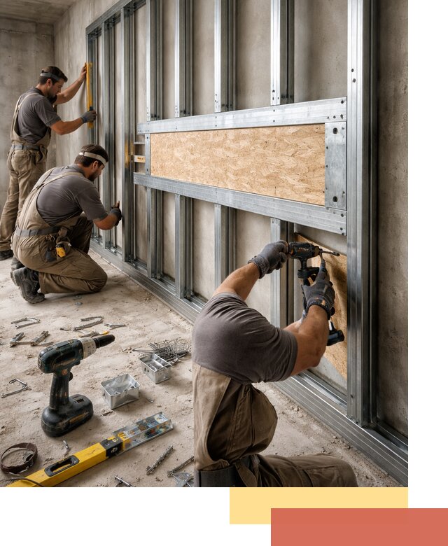 Усиленная перегородка для крепления тяжёлых конструкций в Хабаровске