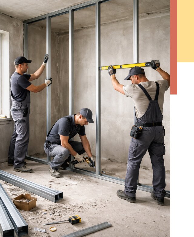 Монтаж каркаса перегородки из профиля в Хабаровске от 772 руб. | ОТДЕЛОЧНИК-Хбр