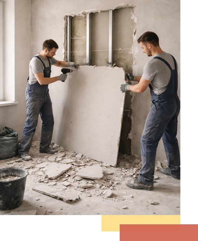 Демонтаж перегородки из гипсокартона в Хабаровске быстрый и аккуратный