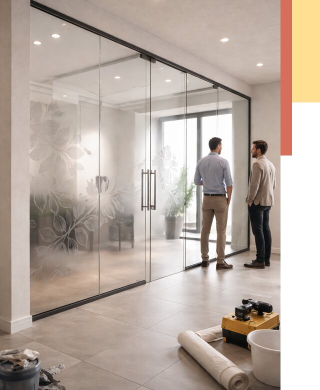 Стеклянные перегородки с рисунком в Хабаровске от 12860 руб. монтаж и нанесение | ОТДЕЛОЧНИК-Хбр