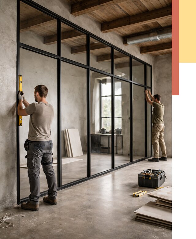 Стеклянные перегородки лофт в Хабаровске от 10802 руб. под ключ | ОТДЕЛОЧНИК-Хбр