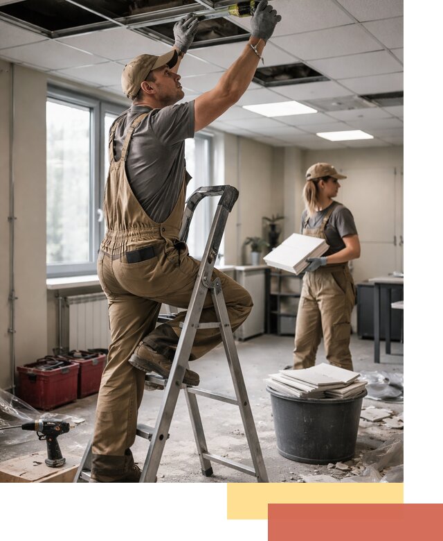 Ремонт потолка Армстронг и замена плит в Хабаровске