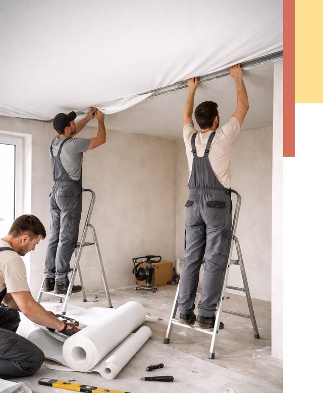 Монтаж тканевого натяжного потолка в Хабаровске от 3601 руб. под ключ | ОТДЕЛОЧНИК-Хбр