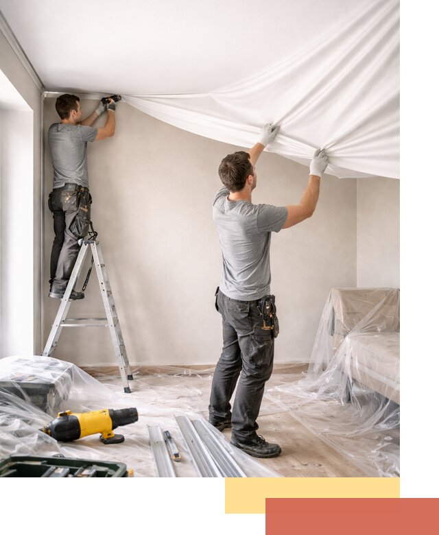 Монтаж тканевого натяжного потолка в Хабаровске недорого и быстро