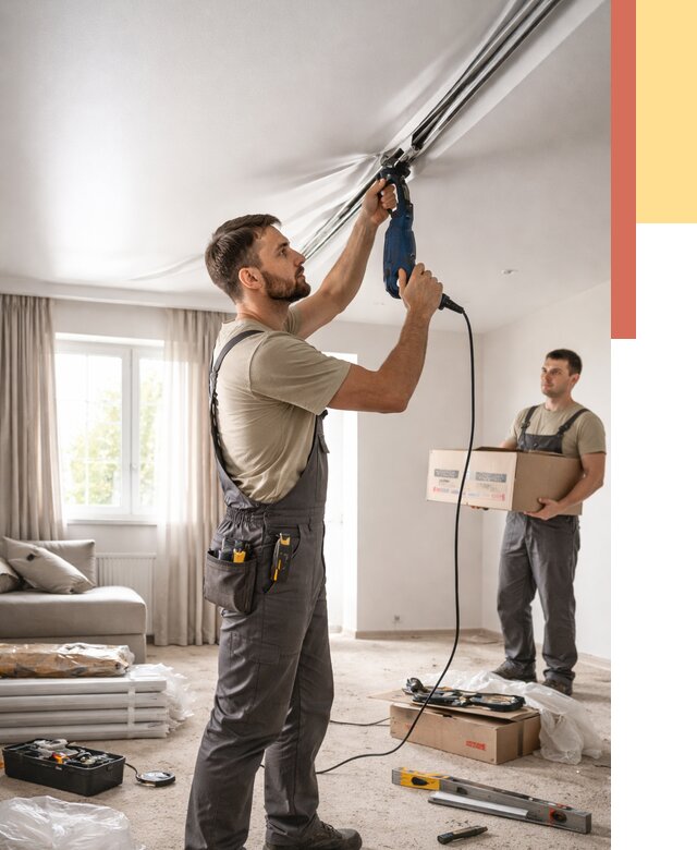 Монтаж сатинового натяжного потолка в Хабаровске от 3601 руб. | Быстро, недорого — ОТДЕЛОЧНИК-Хбр