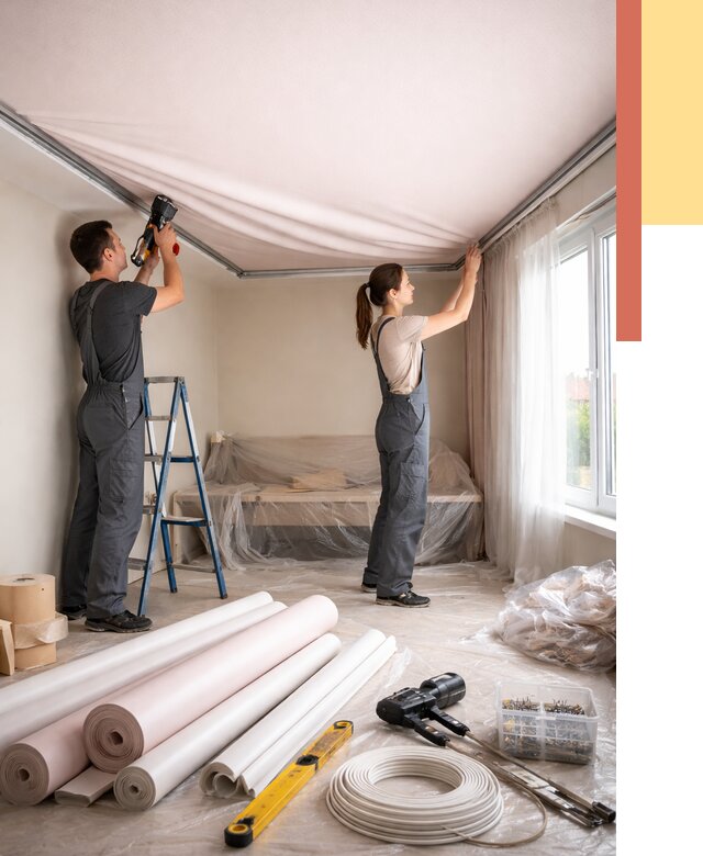 Монтаж цветного натяжного потолка в Хабаровске от 4321 руб/м² — быстро и недорого | ОТДЕЛОЧНИК-Хбр