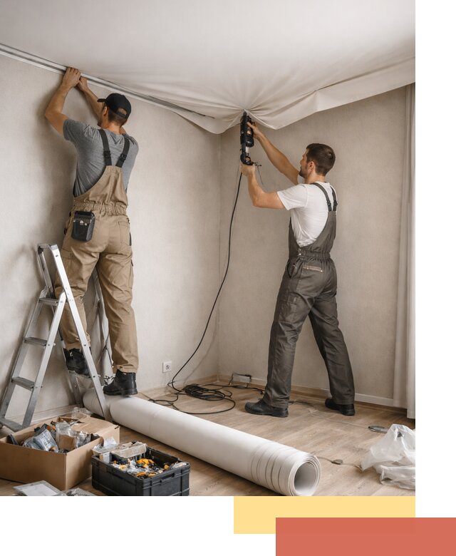 Монтаж цветного натяжного потолка в Хабаровске за один день