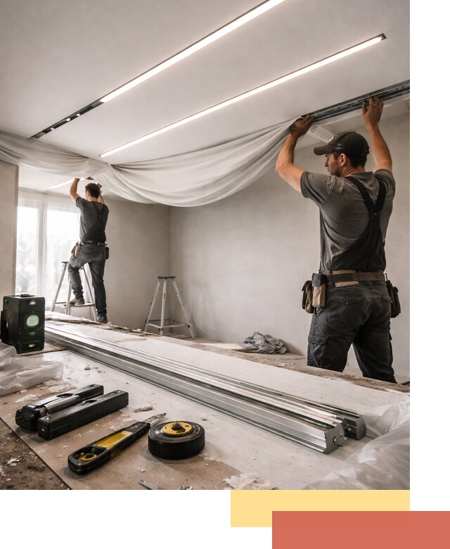 Монтаж натяжных потолков со световыми линиями в Хабаровске