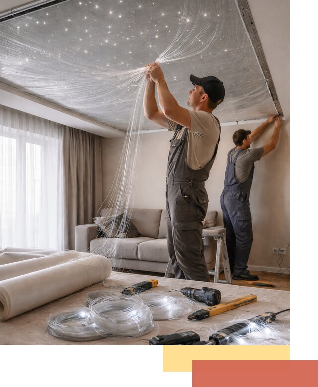 Монтаж натяжного потолка «Звездное небо» в Хабаровске