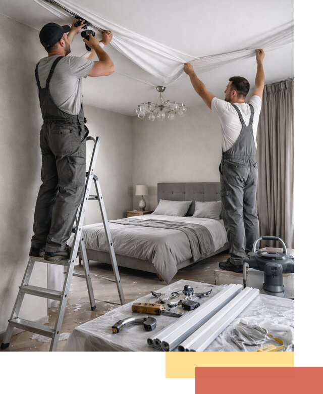 Монтаж натяжного потолка в спальне в Хабаровске