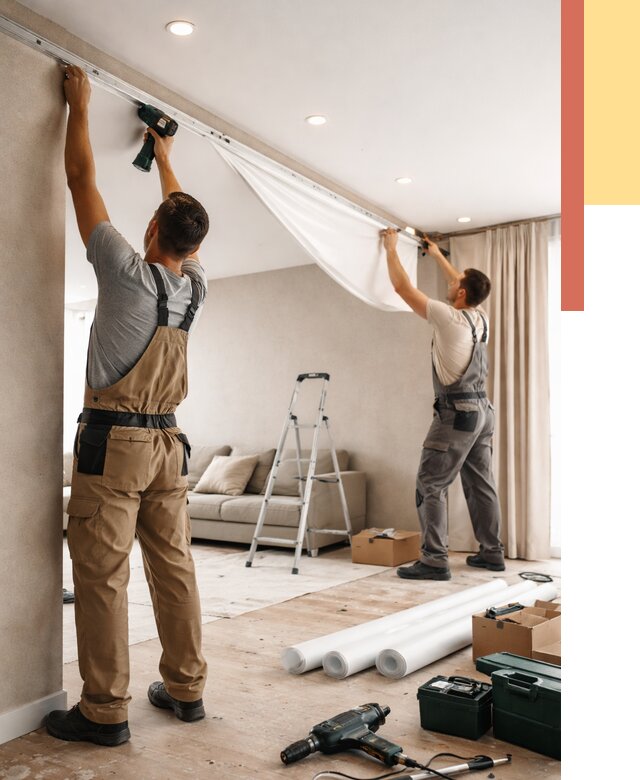 Монтаж натяжного потолка в гостиной в Хабаровске от 566 руб. | ОТДЕЛОЧНИК-Хбр