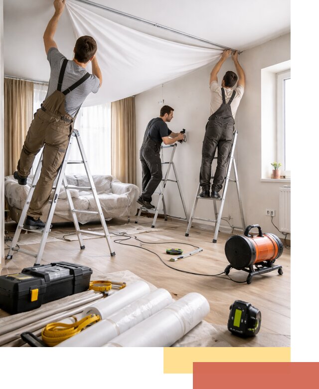 Монтаж натяжного потолка в гостиной в Хабаровске