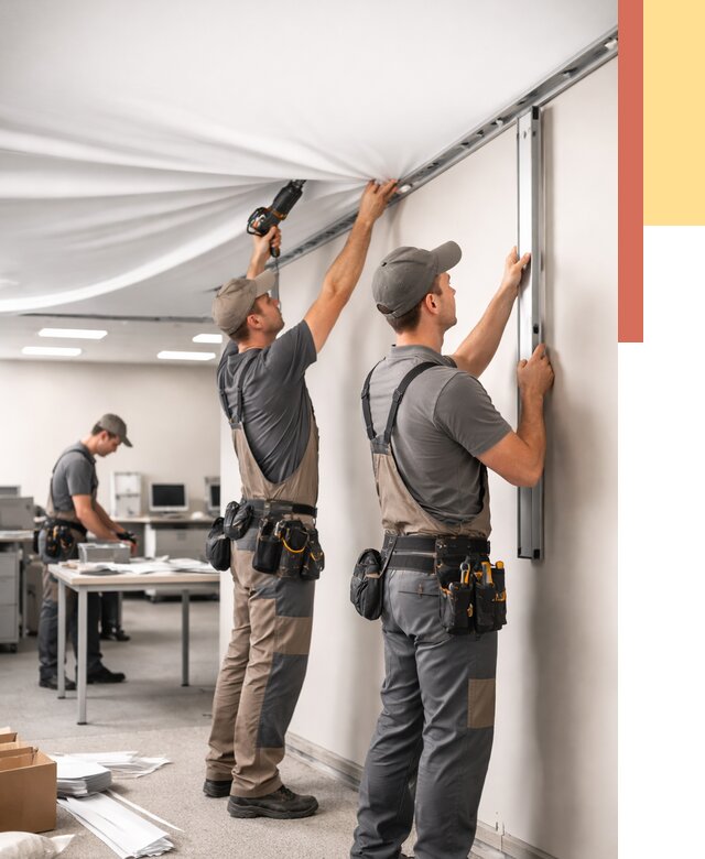 Монтаж натяжного потолка в офисе в Хабаровске от 463 руб/м² — быстро и недорого | ОТДЕЛОЧНИК-Хбр