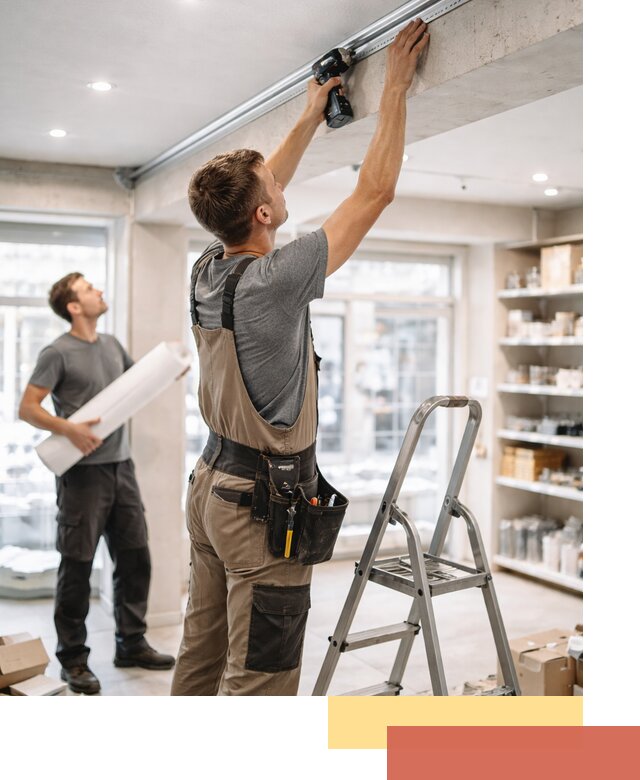 Монтаж натяжных потолков в магазине в Хабаровске