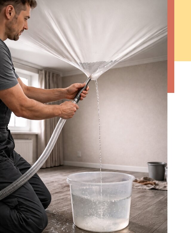 Слив воды с натяжного потолка в Хабаровске от 2572 руб. быстро и недорого | ОТДЕЛОЧНИК-Хбр