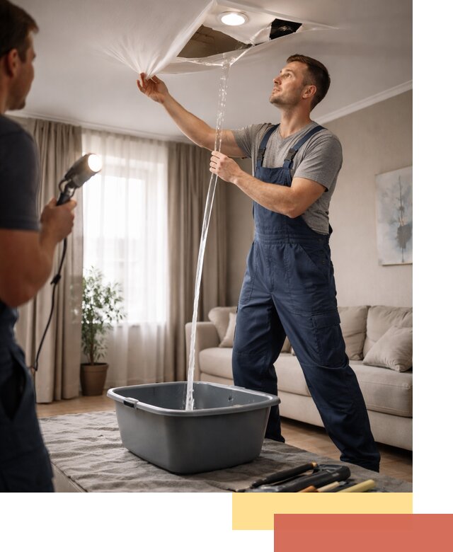 Слив воды с натяжного потолка в Хабаровске быстро и аккуратно