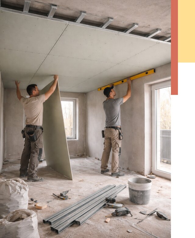 Одноуровневый потолок из гипсокартона в Хабаровске от 772 руб. — монтаж под ключ | ОТДЕЛОЧНИК-Хбр