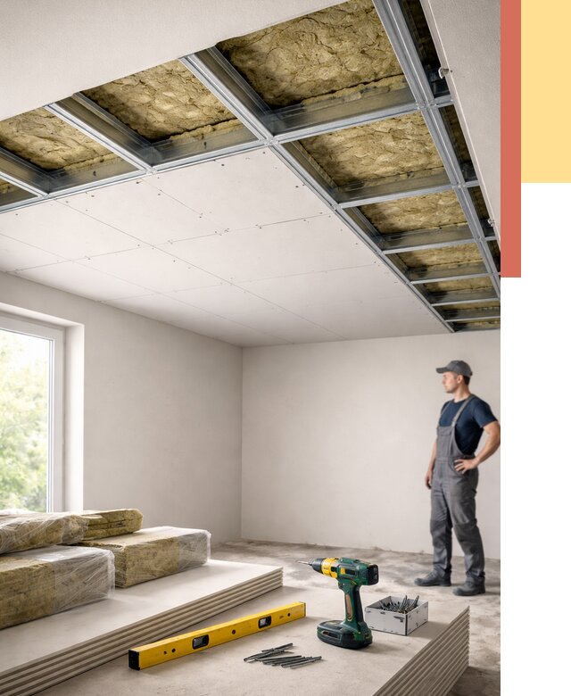 Звукоизоляция потолка ГКЛ в Хабаровске от 977 руб. — монтаж под ключ | ОТДЕЛОЧНИК-Хбр